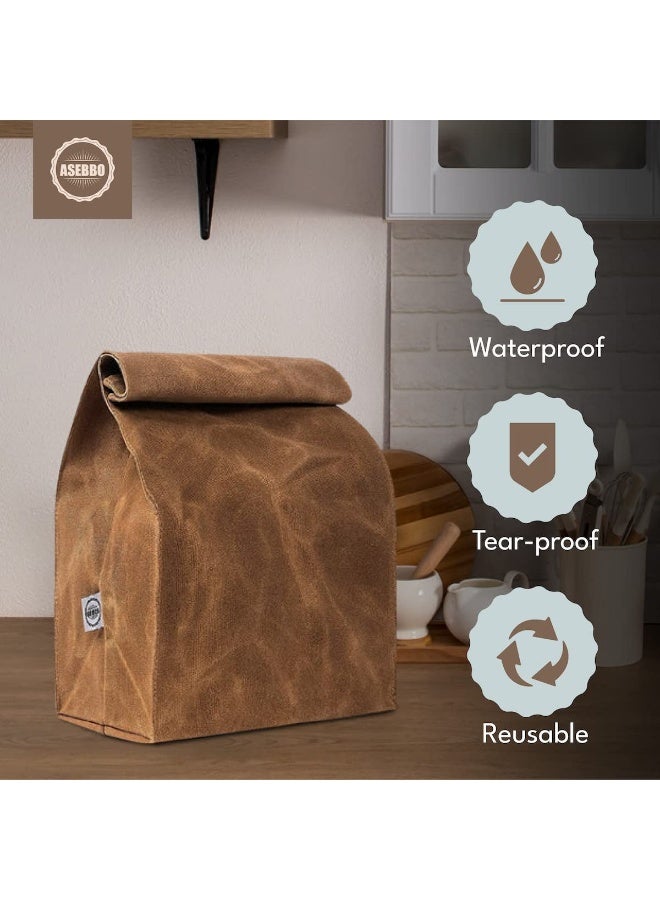 ASEBBO Waxed Canvas Lunch Bag - Reusable Insulated Paper Bag-Style Lunchbox for Adults - Leakproof & Durable Sack Lunch Box for Work, Picnic & Travel - Stylish Brown Bag Cooler with Shoulder Strap - Image 4